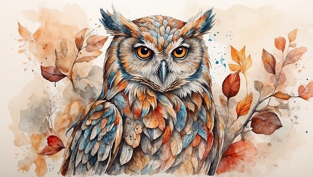Free owl watercolor art illustration