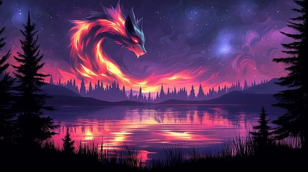 Lup, Balaur, Peisaj, Pictura, Făptură