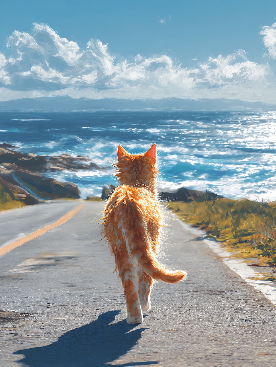 Free ai generated cat road illustration