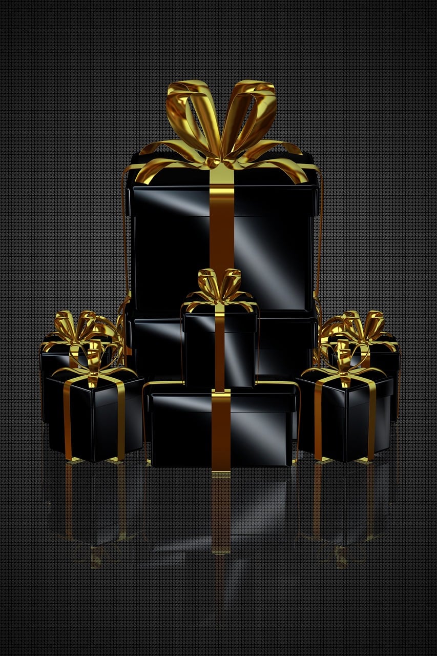 Download Black Gifts, Gold Ribbons, Exclusive Background. Royalty-Free ...