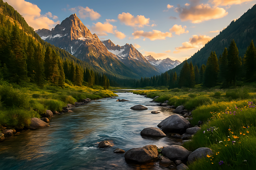 Berge, Fluss, Wald, Landschaft, Natur