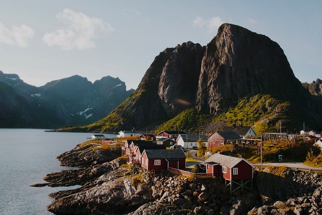 norway, lofoten, reine, rorbuer, scandinavia, travel, village, panorama, mood, season, golden