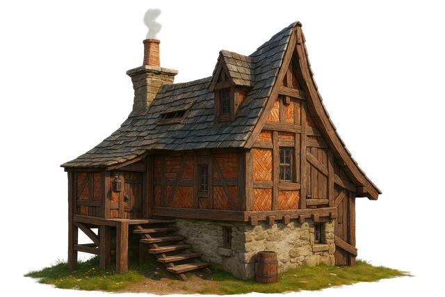 Free medieval cottage fantasy house wooden cabin illustration