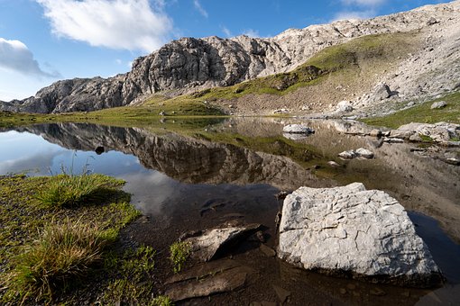 Montañas, Alpes, Caminata, Lago, Nubes