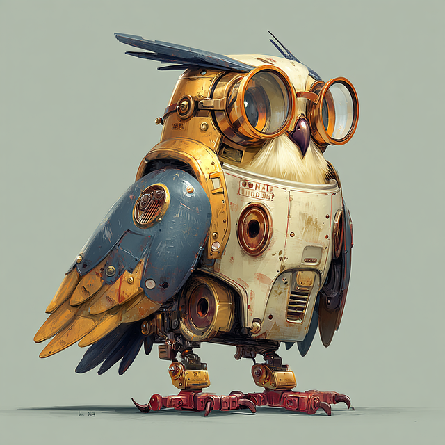 Free owl robot steampunk illustration
