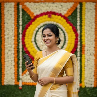 Onam, Kerala, Frauen, Mädchen, Jung