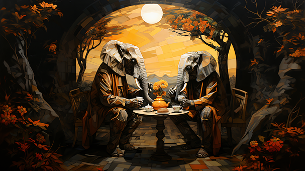 Elefant, Cafe, Kaffee, Tee, Orange