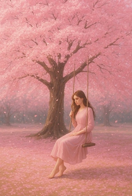 Free girl tree alone illustration