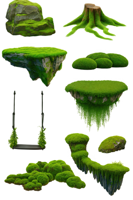 Free moss rocks floating island fantasy landscape illustration