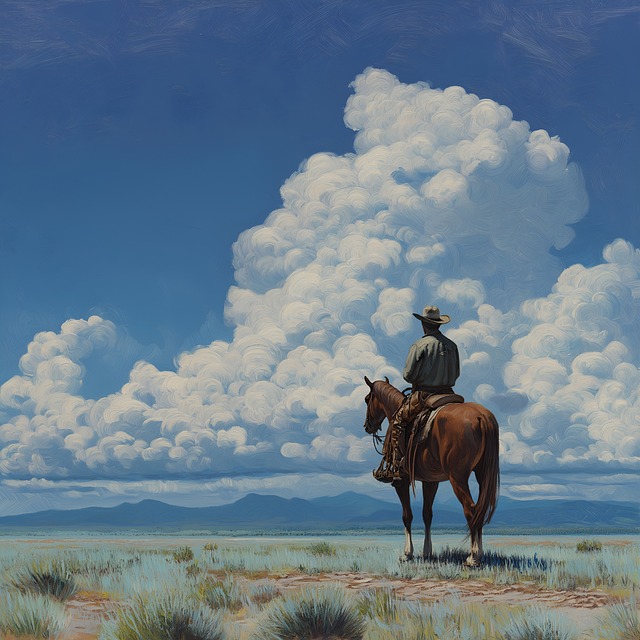 Free cowboy horseback western art illustration