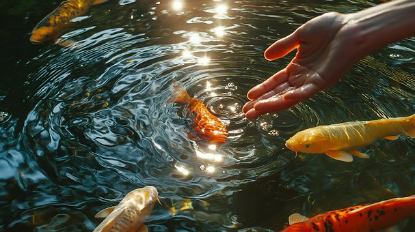 Koi Vissen, Handvoeding, Vijver