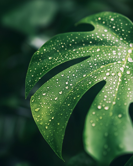 Monstera, Waterdruppels, Groene Blad