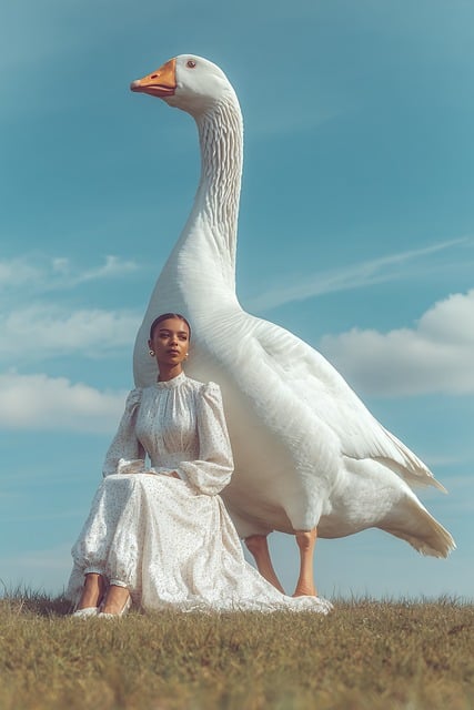 Free woman goose bird illustration