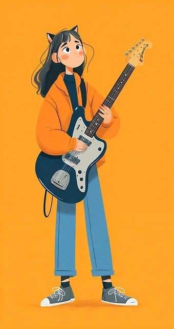 Free ai generated girl guitar illustration