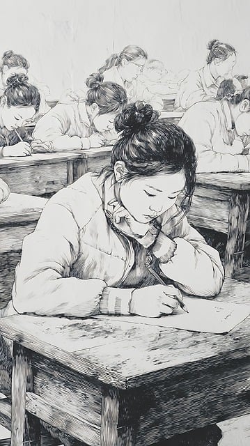 Free students writing classroom illustration