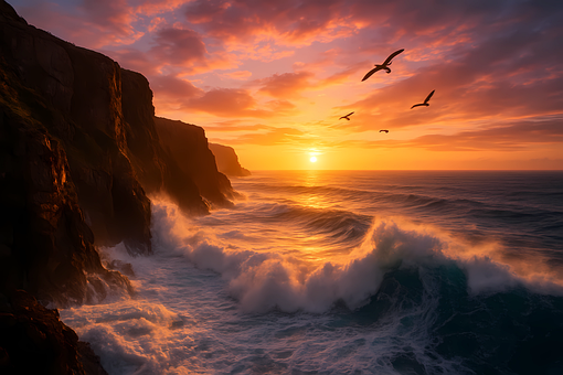 Sonnenuntergang, Ozean, Meer, Wellen