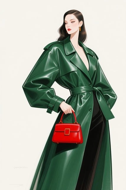 Free ai generated green trench coat luxury handbag illustration