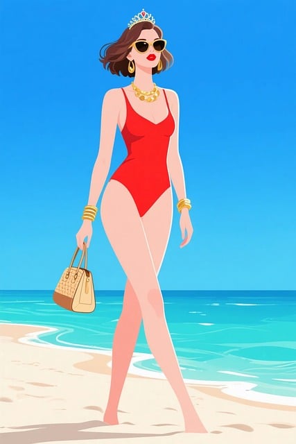 Free ai generated red bikini glamorous woman illustration