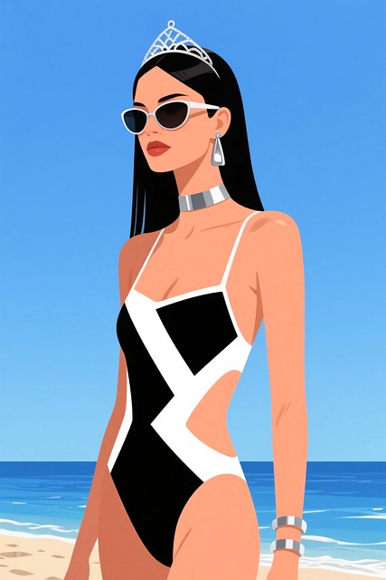 Free ai generated beachwear black and white swimsuit illustration