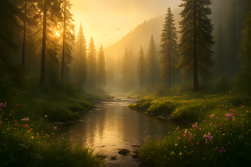 Natur, Wald, Senke, Fluss, Sonnenaufgang