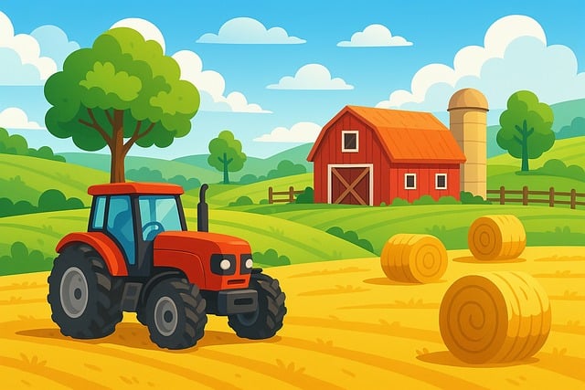 Free farm tractor barn illustration