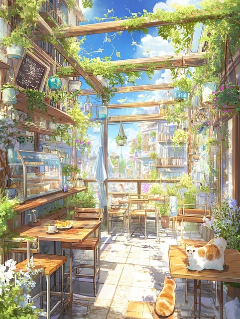 Free cafe terrace garden illustration