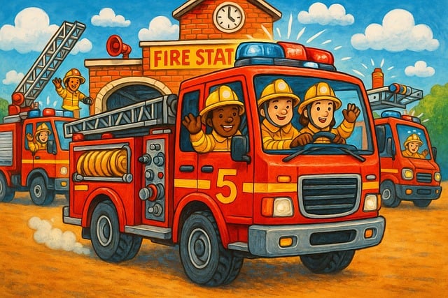 Free fire truck firefighters fire station illustration