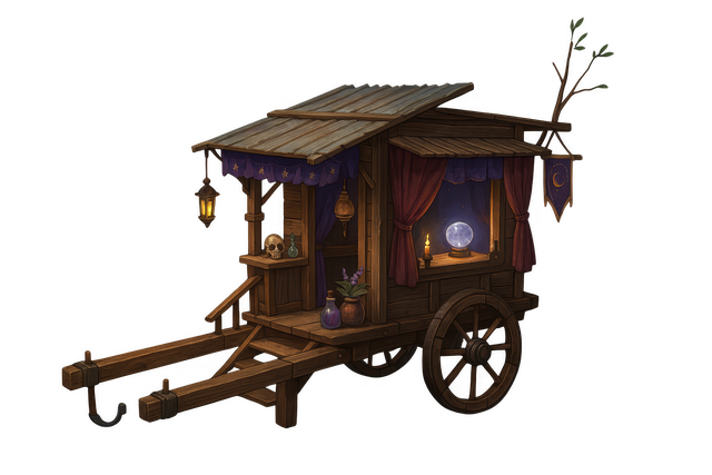 Free ai generated fortune teller wagon mystical caravan illustration