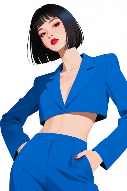 Terno Azul, Corte De Cabelo Curto, Moda