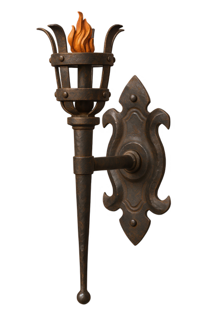 Free medieval torch wall sconce burning flame illustration