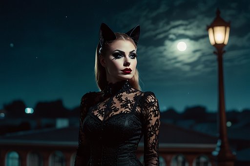 Free Gothic Cat Woman Dark Fashion illustration and picture
