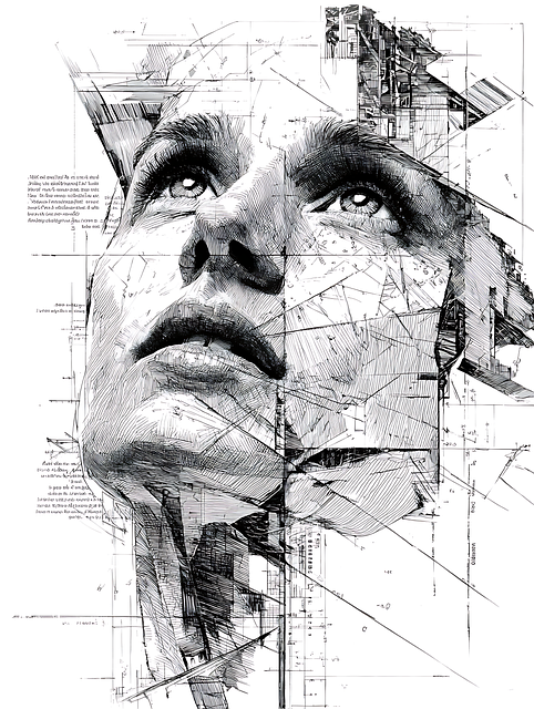 Free ai generated abstract face architectural drawing illustration