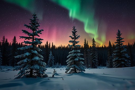 Free Northern Lights Winter Forest illustration and picture