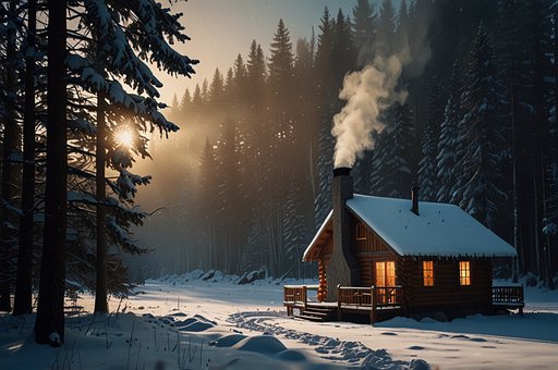 Free Winter Cabin Snow Forest illustration and picture