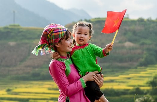 Vietnam, Bandera, País, Familia, Retrato