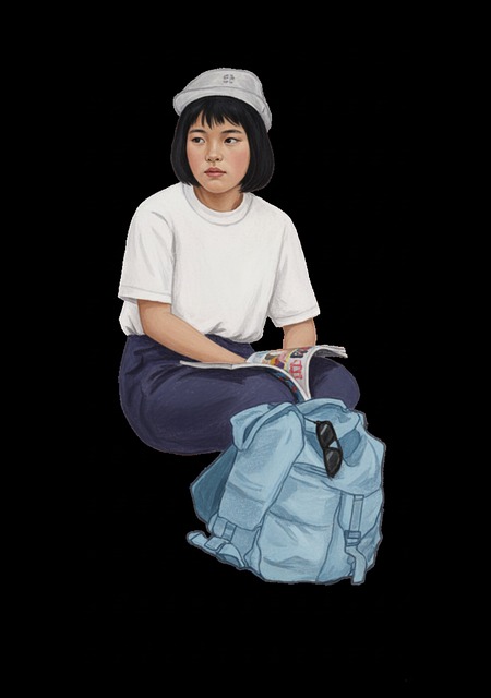 Free girl backpack magazine illustration