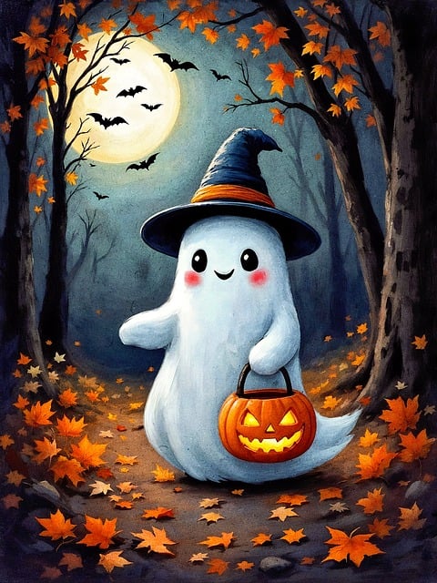 Free halloween ghost trick or treat illustration