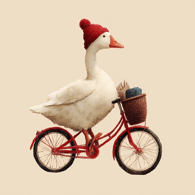 Free goose bicycle whimsical illustration
