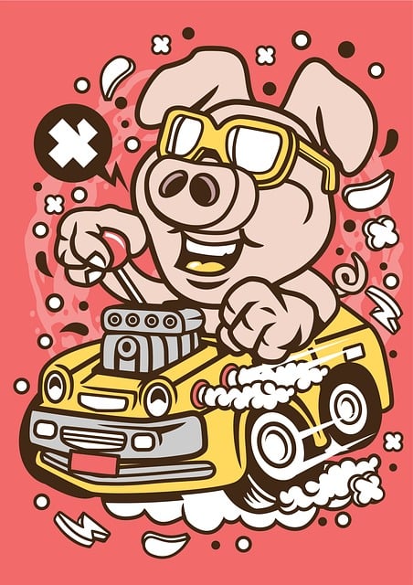 Free oink hotrod hotrod pig t-shirt design illustration