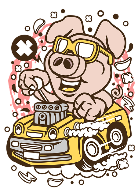 Free oink hotrod hotrod pig t-shirt design illustration