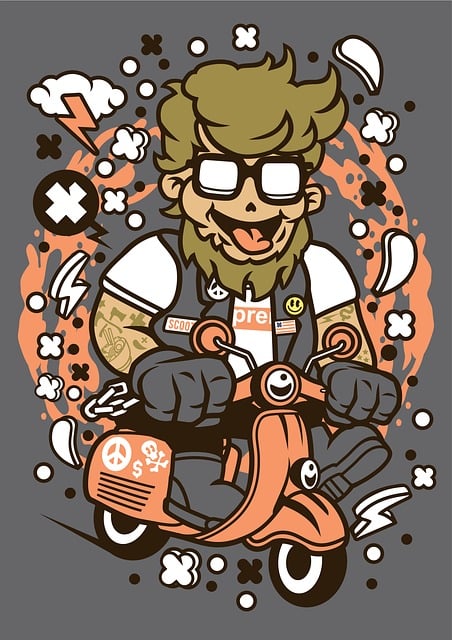 Free hipster scooterist t-shirt design retro scooter style illustration