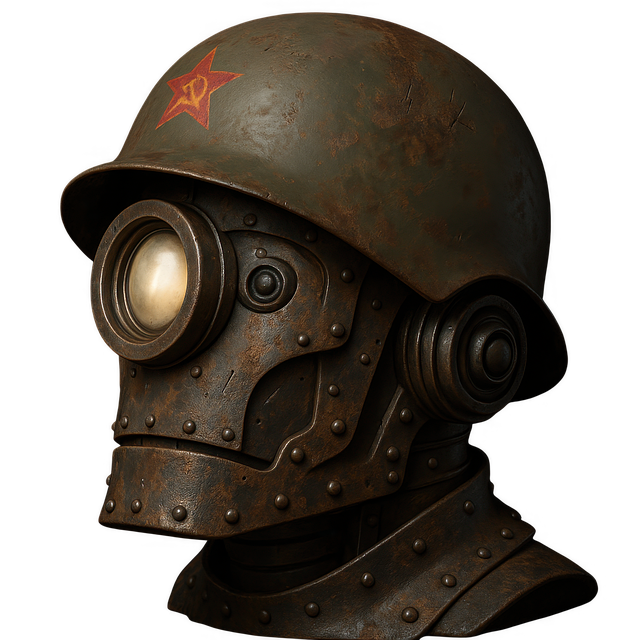 Free ai generated steampunk robot rusty robot soldier illustration