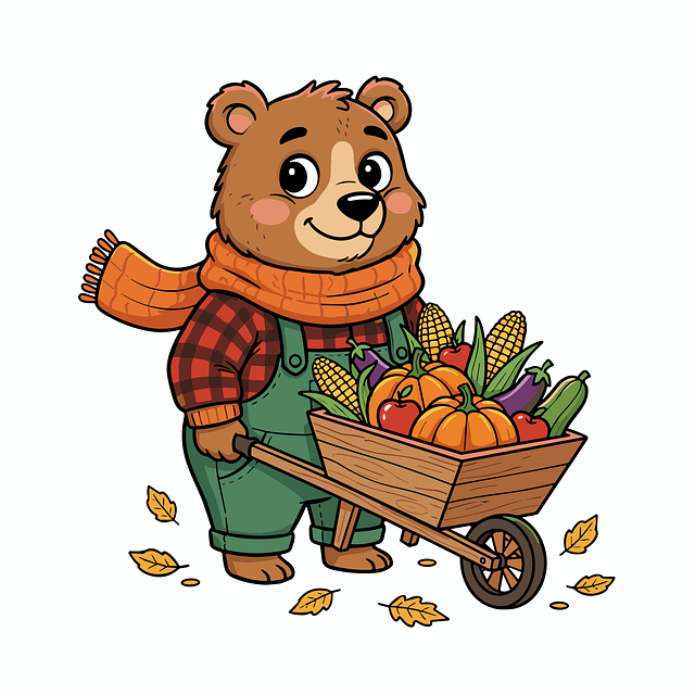 Bär, Herbst, Ernte, Gemüse, Schubkarre