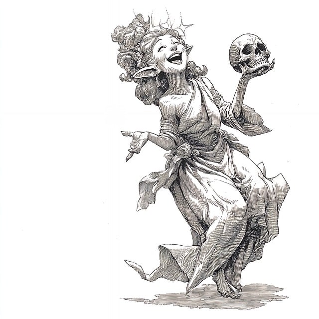 Free macabre dance skull illustration
