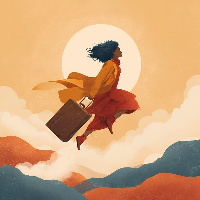 Free flying silhouette suitcase illustration