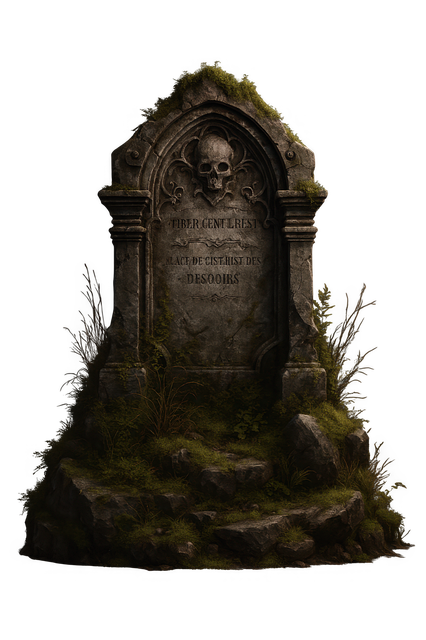 Download free HD stock image of Mossy Gravestone Gothic Tombstone Free mossy gravestone gothic tombstone skull relief illustration