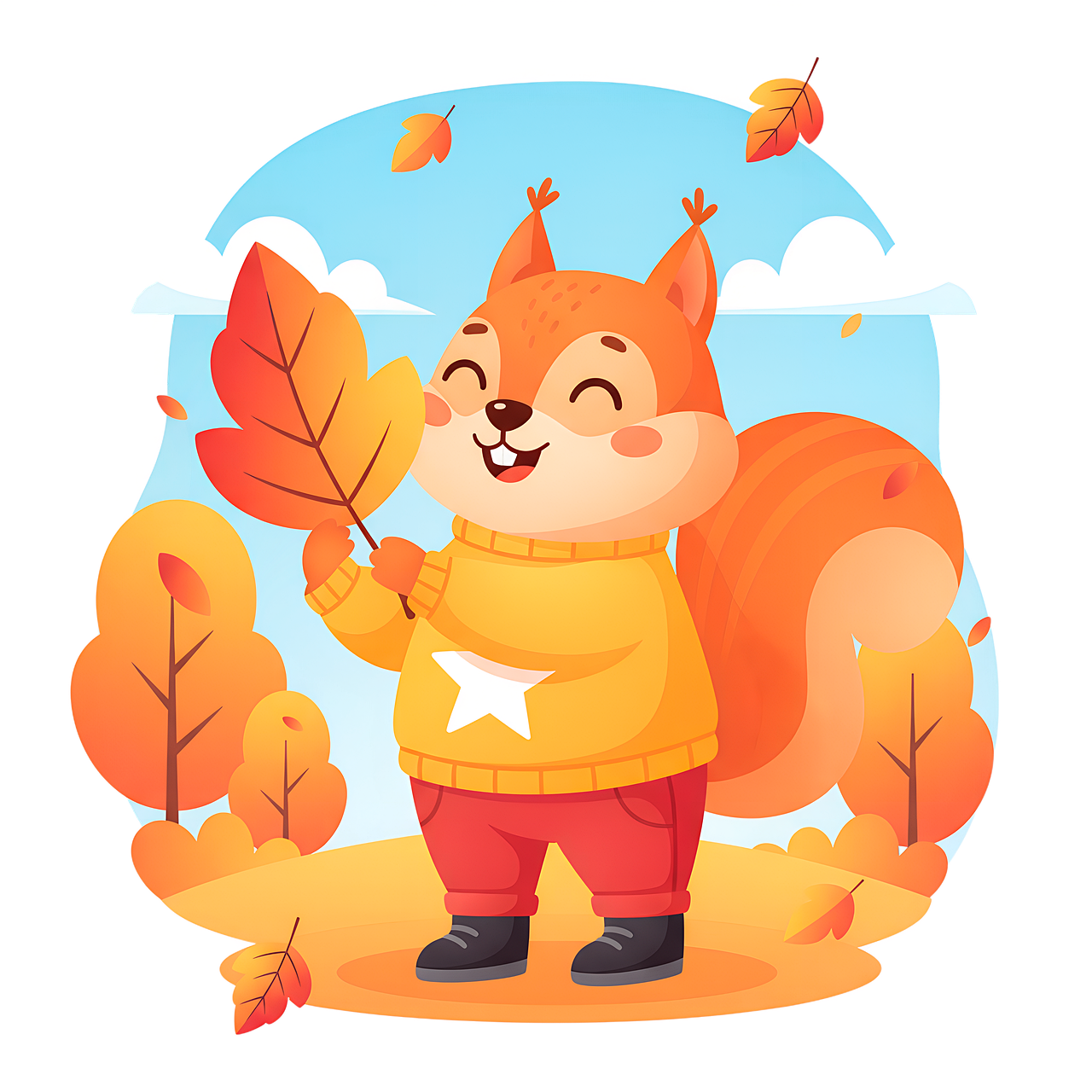 Free cute squirrel autumn scene cartoon animal illustration