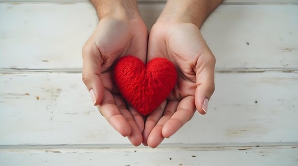 Herz, Liebe, Hände, Pflege, Rotes Herz