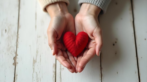 Herz, Liebe, Hände, Pflege, Rotes Herz