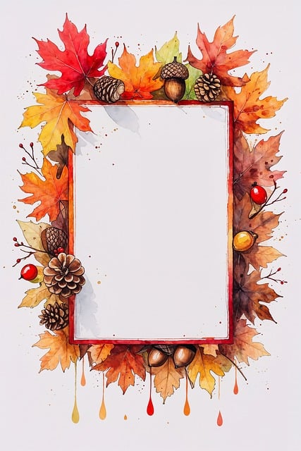 Aquarell, Herbst, Handgemalt, Rahmen